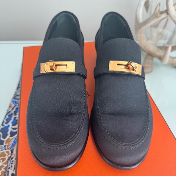 HERMÈS 2023 Destin loafer Suede - Noir / Black Satin Size 37 - Picture 1 of 7